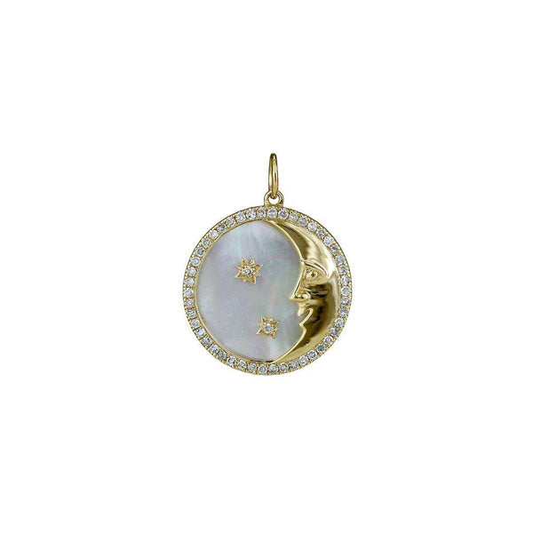 Diamond Mother Of Pearl Moon Necklace Charm