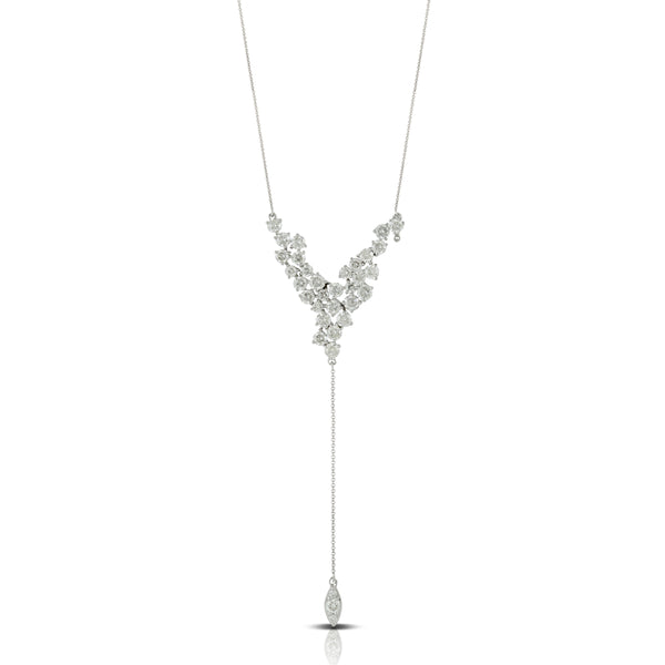 White Gold Diamond Cluster V Lariat Necklace