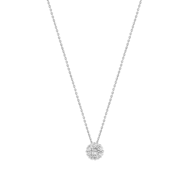 White Gold Diamond Cluster Solitaire Necklace