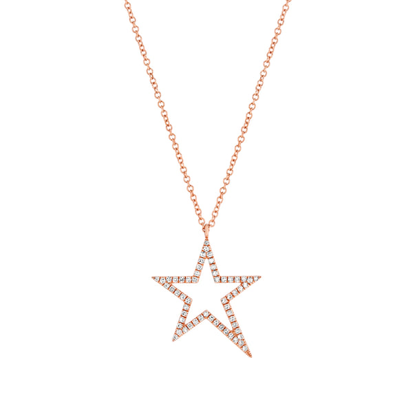 Rose Gold Diamond Open Star Necklace