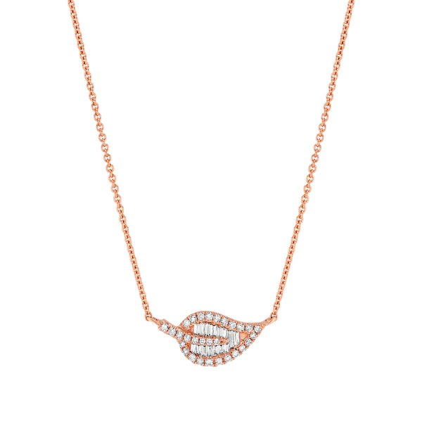 Rose Gold Diamond Baguette Leaf Necklace
