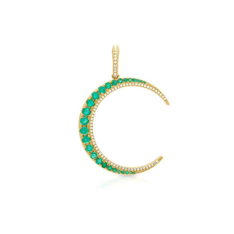 Emerald Diamond Moon Necklace Charm