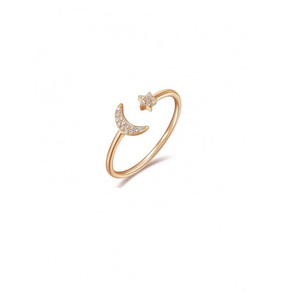 Rose Gold Diamond Moon And Star Pinky Ring