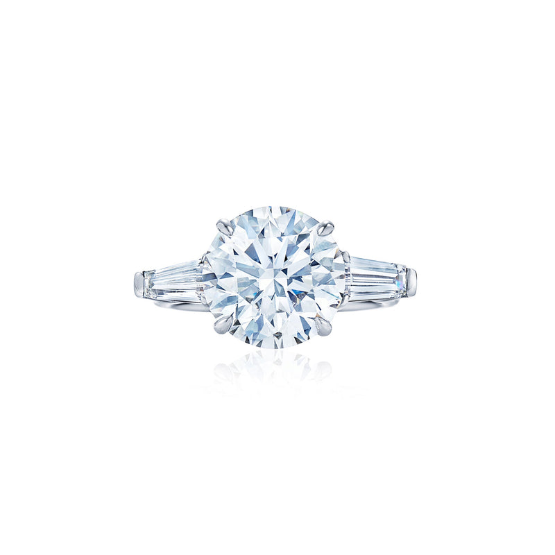 Round Diamond With Tapered Baguette Side Stone Engagement Ring