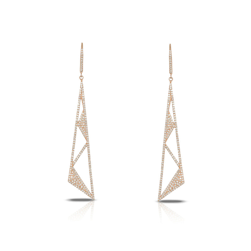 Gold Diamond Geometric Triangle Drop Earrings