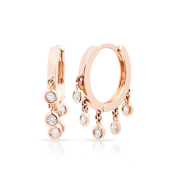Rose Gold Diamond Droplet Huggie Earrings