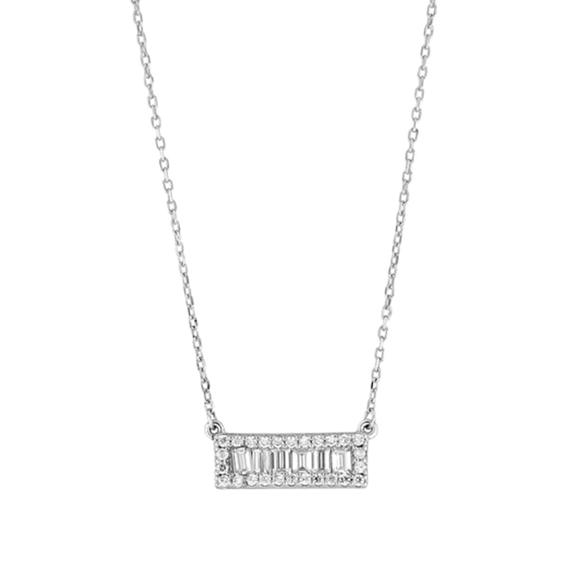 Silver Diamond Baguette Bar Necklace