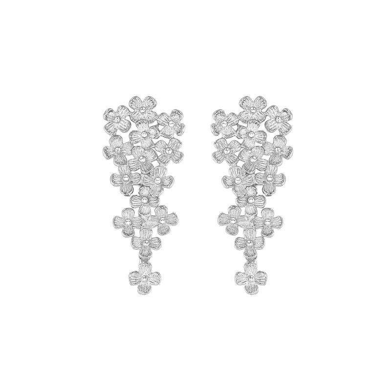Silver Flower Cluster Drop Earrings