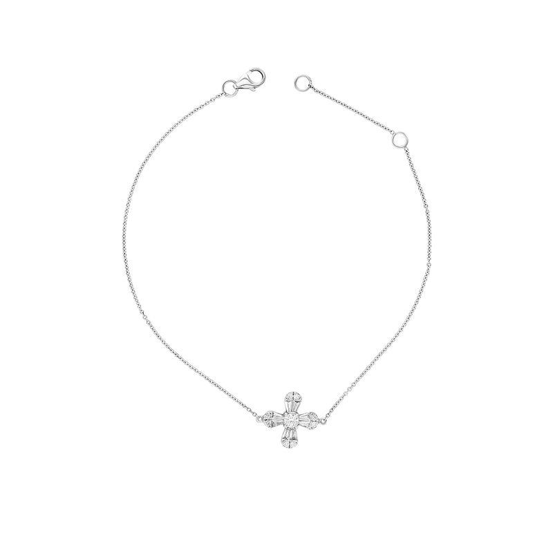 White Gold Diamond Flower Chain Bracelet
