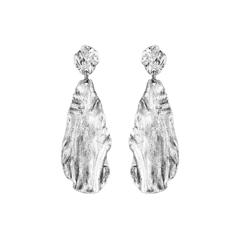 Silver Wavy Modern Drop Earrings