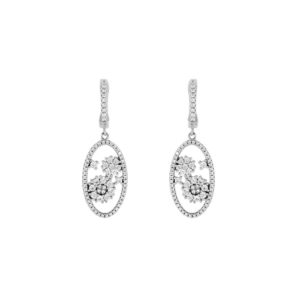 Silver Oval Faux Diamond Drop Earrings