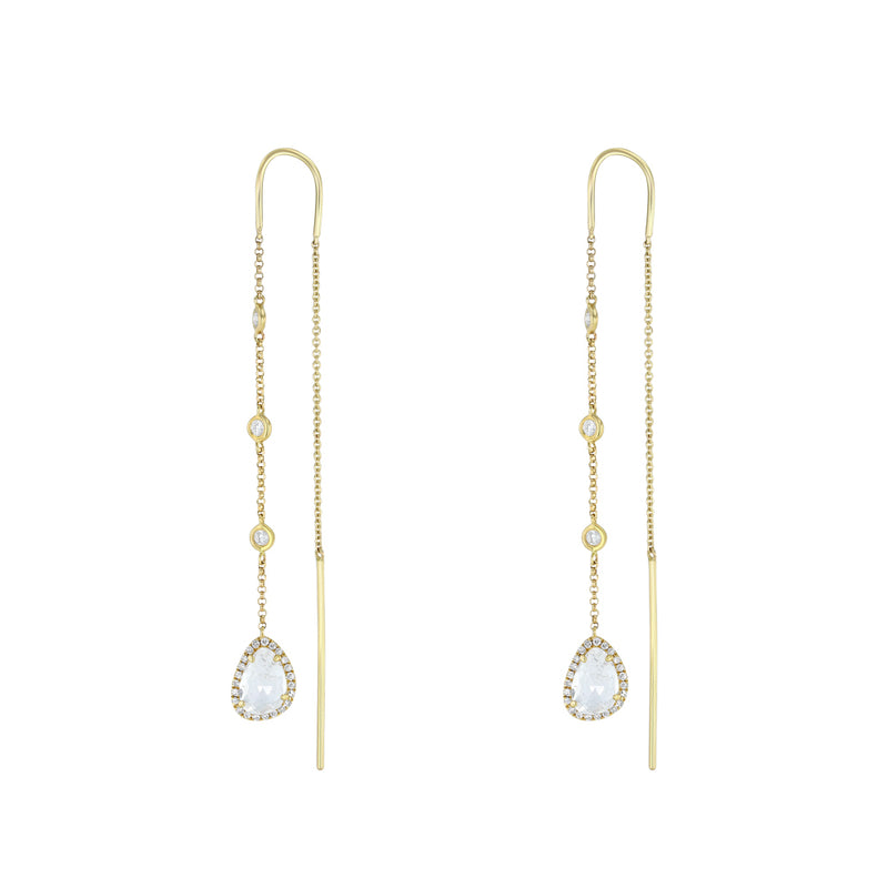Yellow Gold White Topaz Diamond By The Yard Threader Earrings
