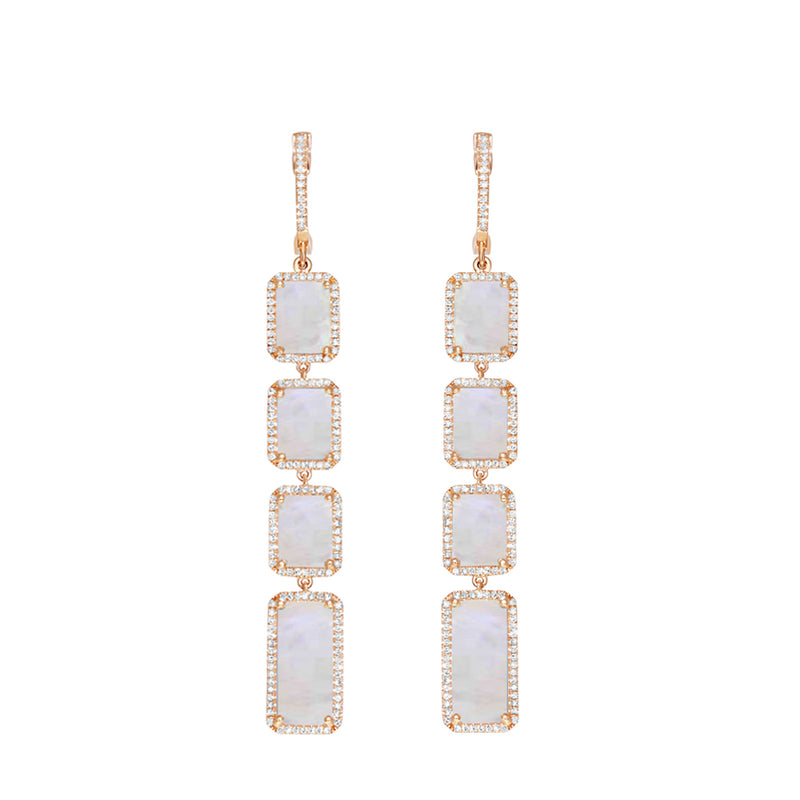 Rose Gold Diamond And Moonstone Statement Drop Earrings