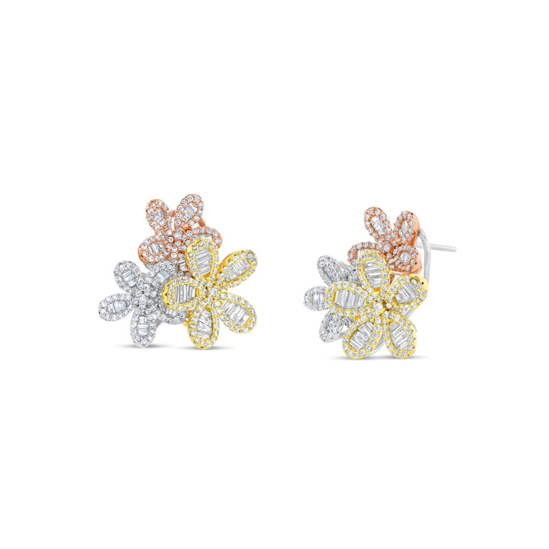 Silver Multi Metal Flower Stud Earrings