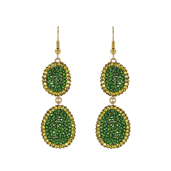 Luxury Gold And Green Double Drop Earrings