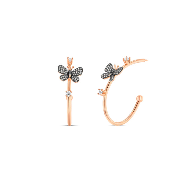 Silver Rose Plated Butterfly Hoop Earrings