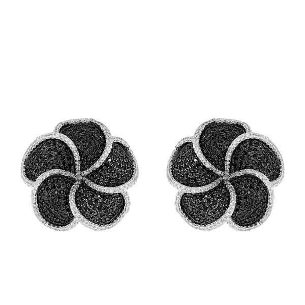 Silver Black Flower Earring