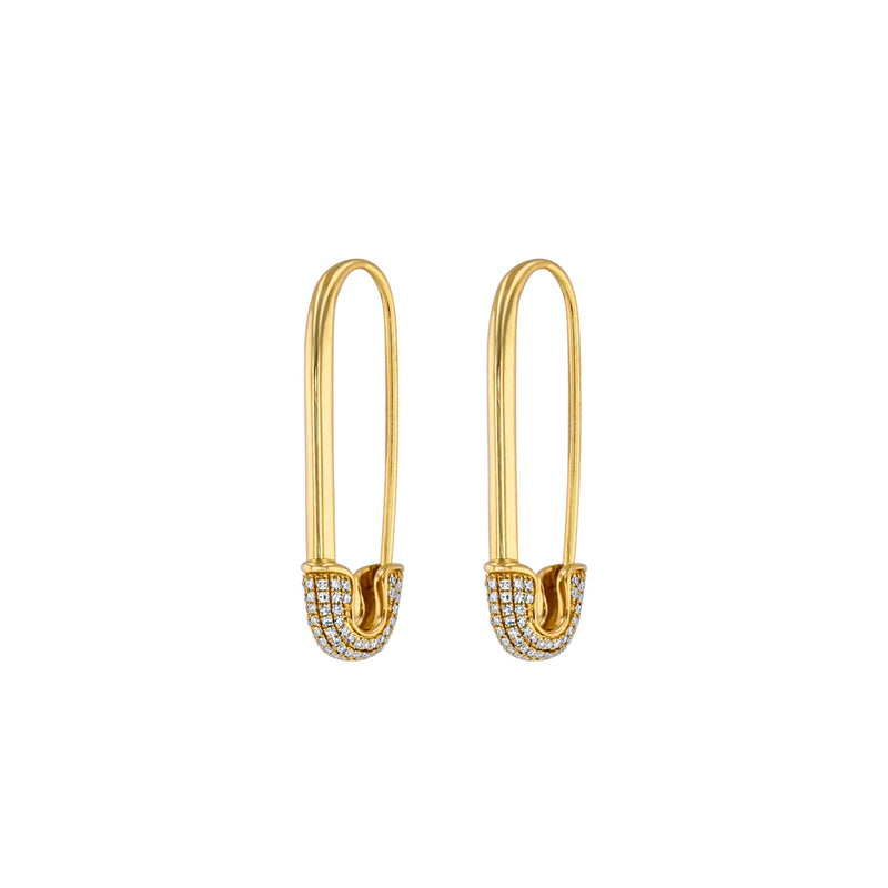 Yellow Gold Diamond Safety Pin Drop Earrings
