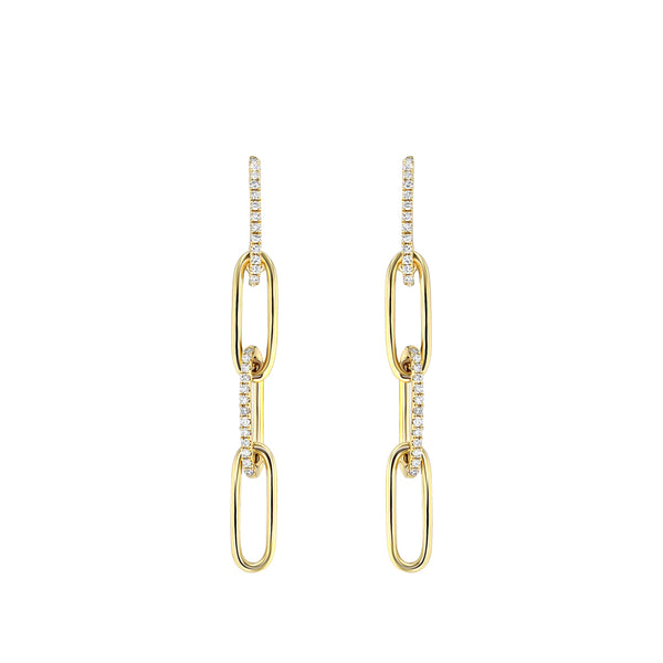 Gold Diamond Chain Link Drop Earrings