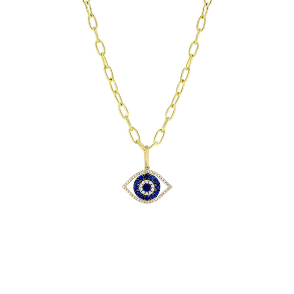Yellow Gold And Blue Sapphire Evil Eye Charm