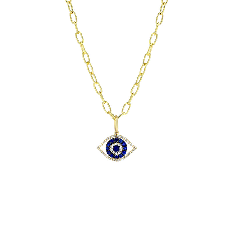 Yellow Gold And Blue Sapphire Evil Eye Charm