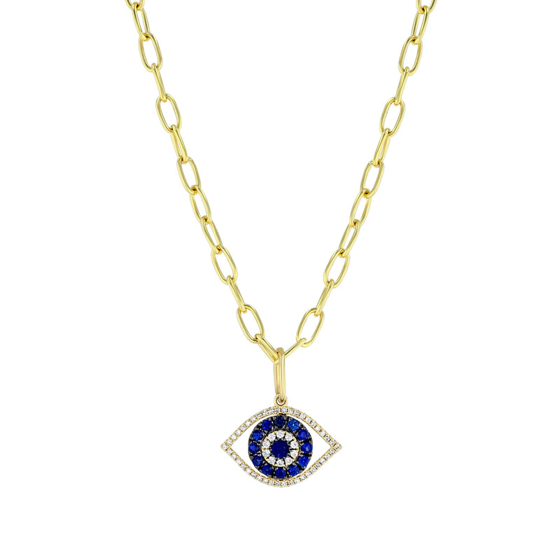 Yellow Gold And Blue Sapphire Evil Eye Necklace