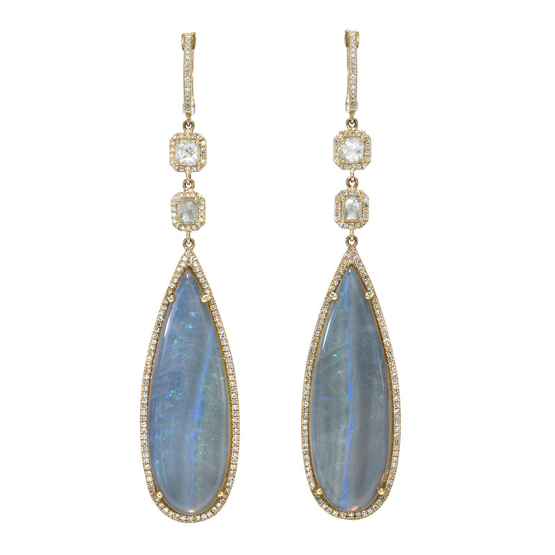 Yellow Gold Diamond And Opal Statement Drop Earrings