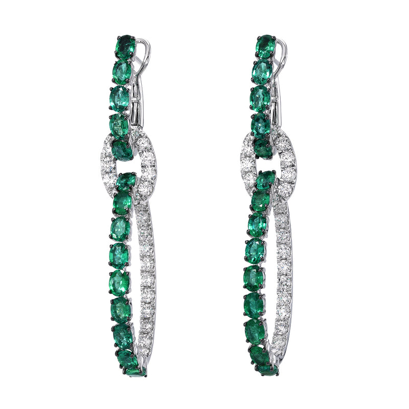 Emerald And Diamond Double Drop Earrings