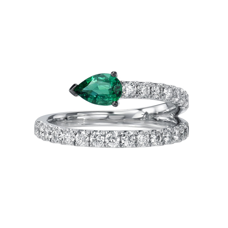 Emerald And Diamond Swirl Band Ring