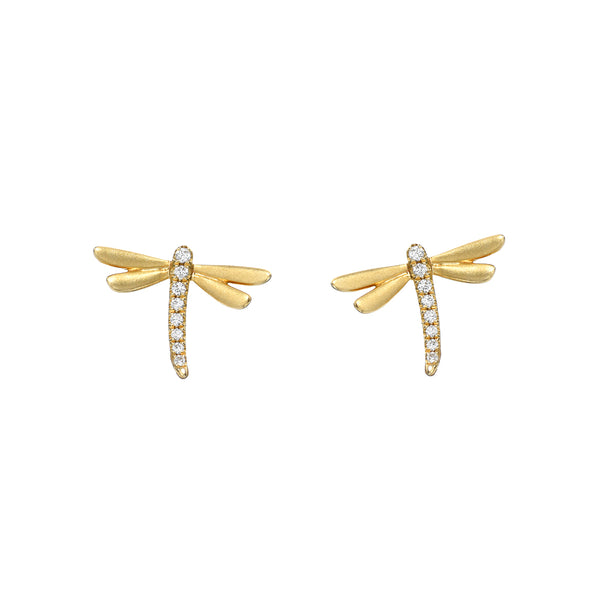 Yellow Gold Diamond Dragonfly Stud Earrings