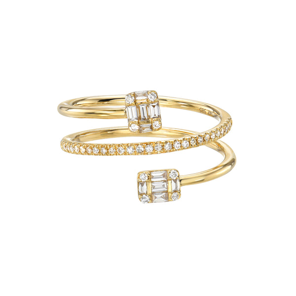 Yellow Gold Baguette Diamond Split Coil Ring