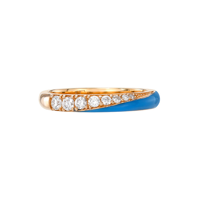 Rose Gold Blue Enamel And Diamond Stacking Ring