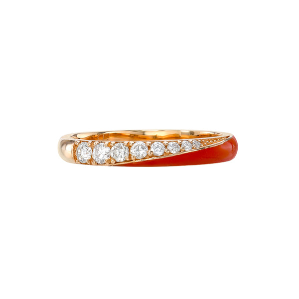 Rose Gold Red Enamel And Diamond Stacking Ring
