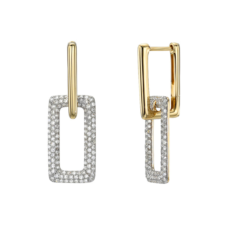 Gold Diamond Double Link Drop Earrings