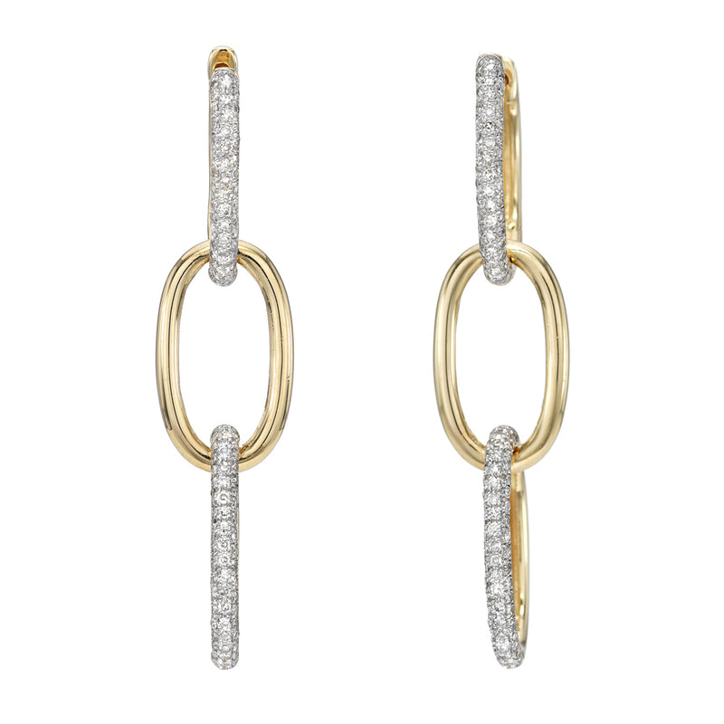 Yellow Gold Triple Drop Link Diamond Earrings