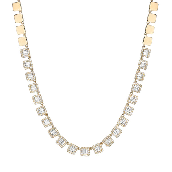 Yellow Gold Baguette Diamond Choker Necklace