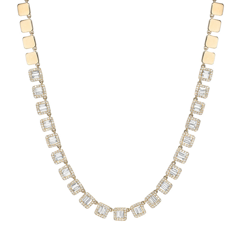 Yellow Gold Baguette Diamond Choker Necklace