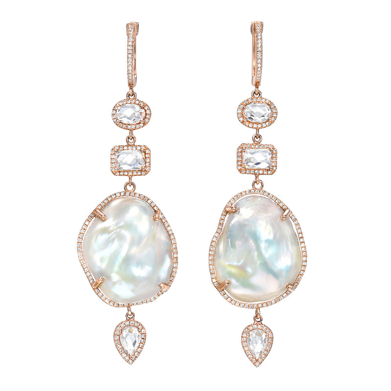 Rose Gold Baroque Pearl and Diamond Chandelier Drop Earrings