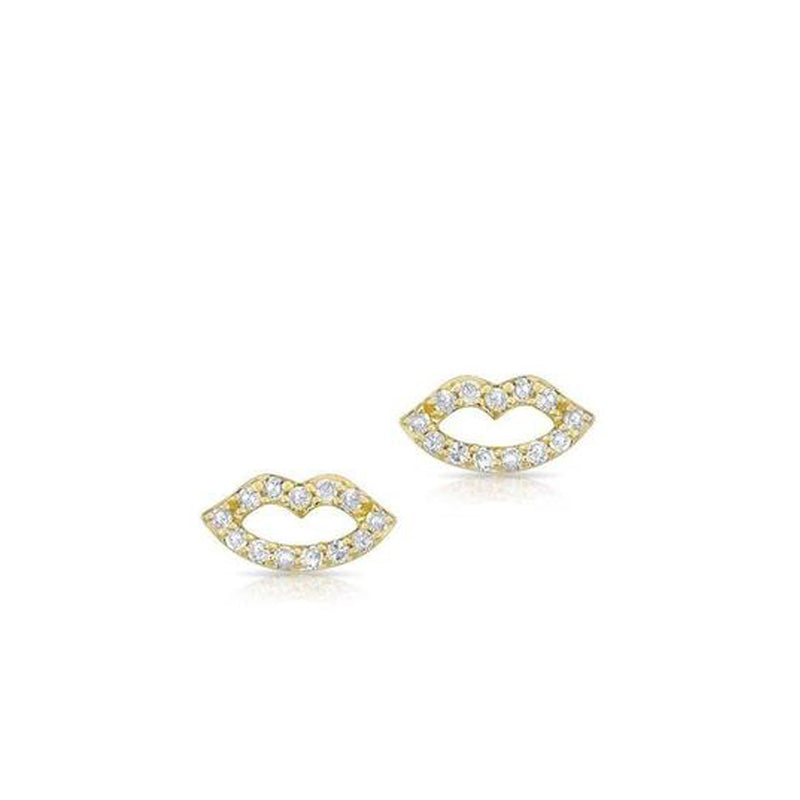 Yellow Gold Diamond Lip Stud Earrings