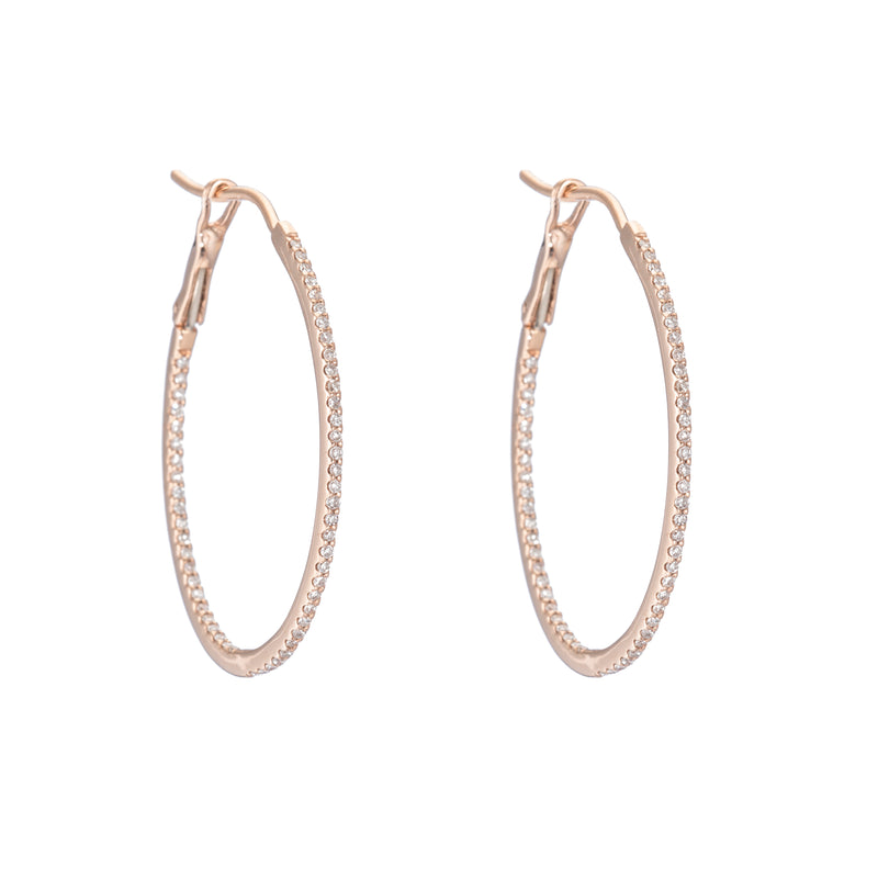 1" Rose Gold Oval Diamond Hoop Earrings