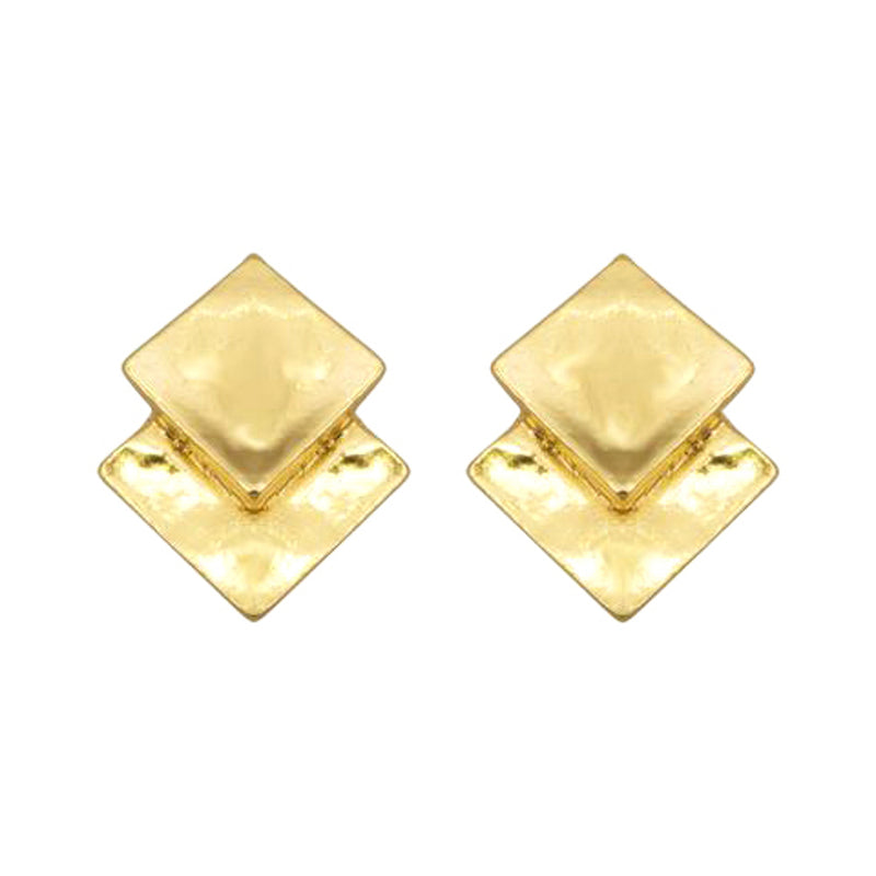 Gold Double Square Stud Earrings