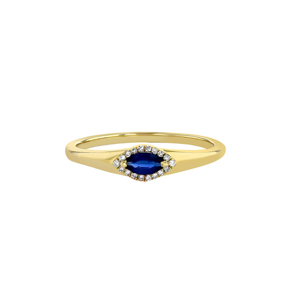Yellow Gold Blue Sapphire And Diamond Pinky Ring