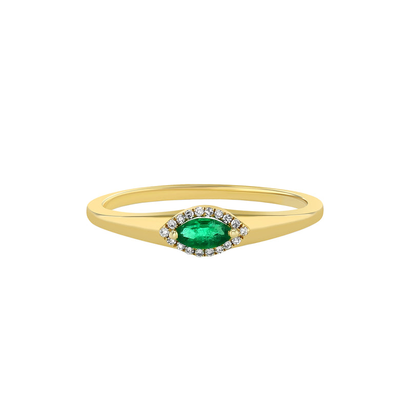 Yellow Gold Emerald And Diamond Pinky Ring