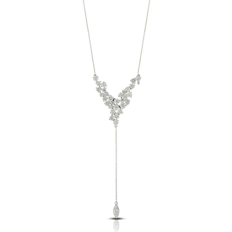 White Gold Diamond Cluster V Lariat Necklace