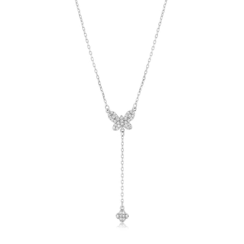 Silver Butterfly Lariat Necklace