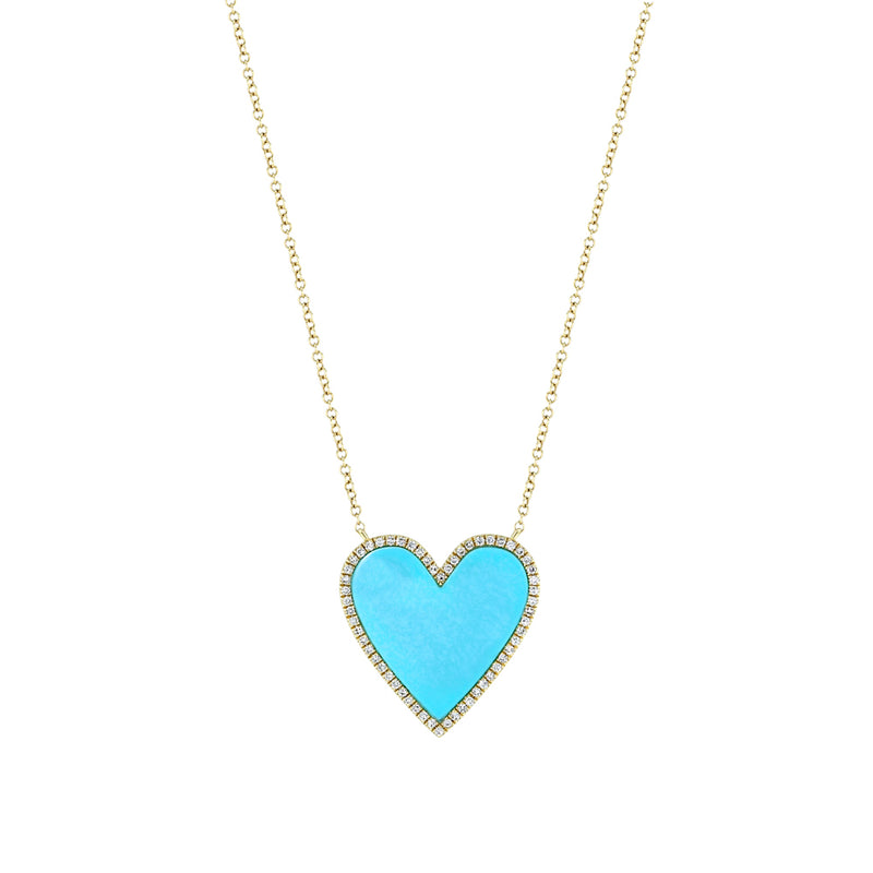 Yellow Gold Diamond Turquoise Heart Necklace