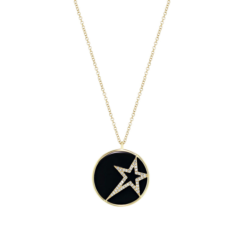 Yellow Gold Diamond Onyx Medallion Necklace