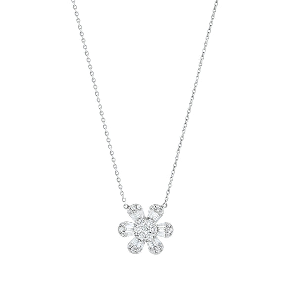 White Gold Diamond Flower Pendant Necklace