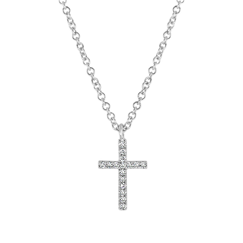 White Gold Mini Diamond Cross Necklace
