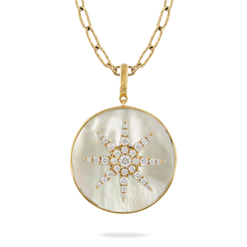 Yellow Gold Mother Of Pearl Diamond Star Medallion Charm